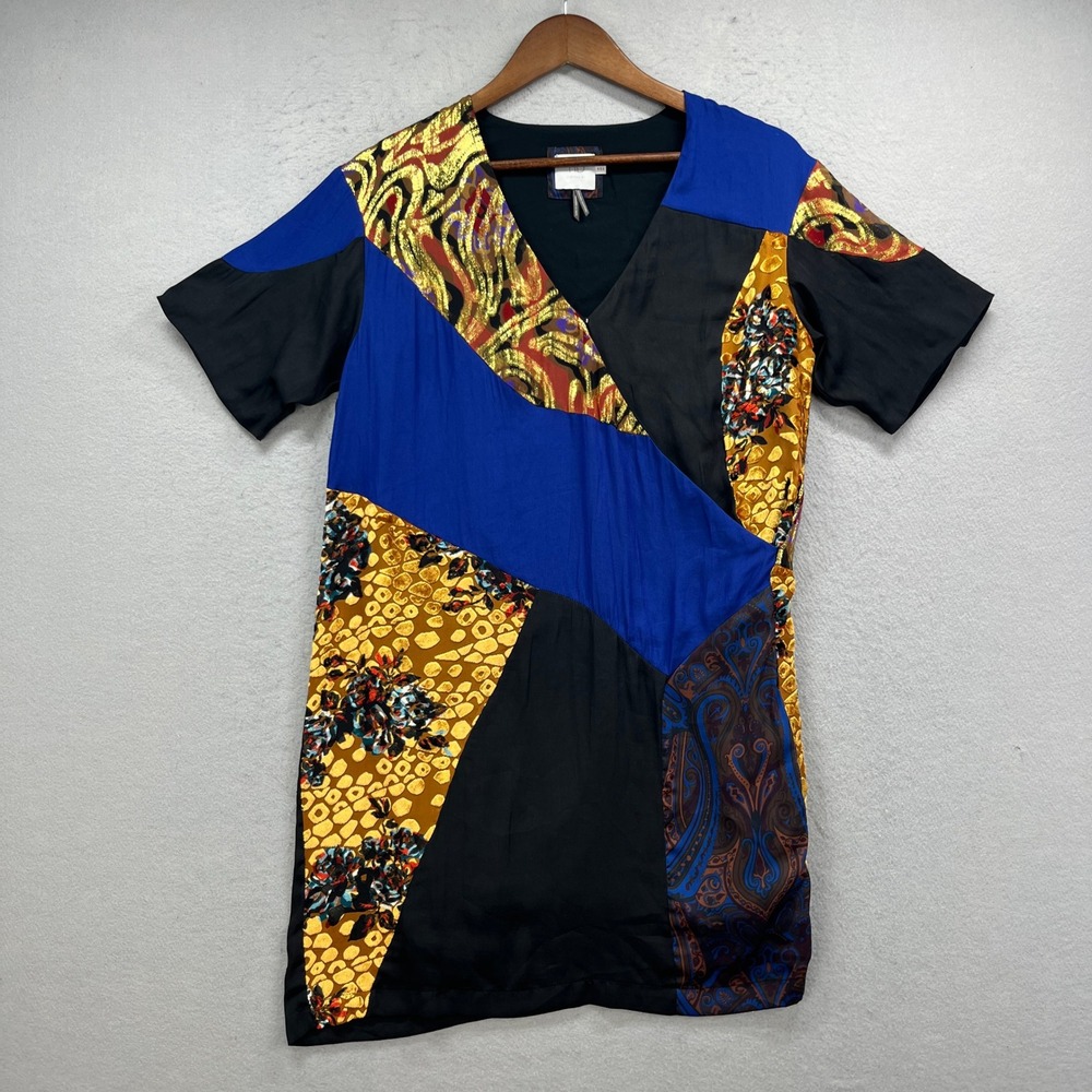 HD in Paris Dress Womens 4 Multicolor Patchwork Silk Blend Metallic Mod Evening